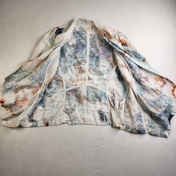 Chicos Women’s Cardigan Size 0 XS White Multi Abstract Open Front Chiffon Dolman - Picture 4 of 13